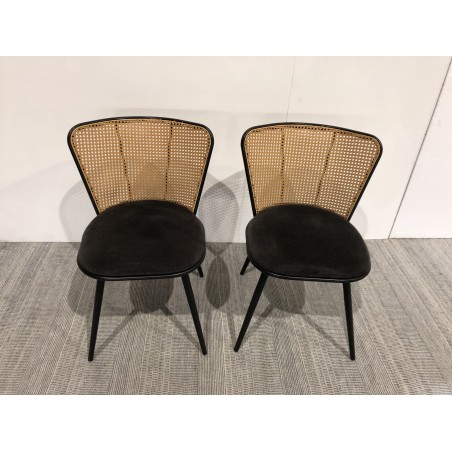 Seconde main - Lot de 2 chaises  - Assise tissu noir - Effet cannage