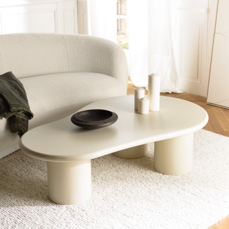 Organic-shaped coffee table in beige with concrete effect | Ugo Collection