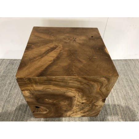 Cube bois naturel en teck WALLY - Déco unique - Seconde main