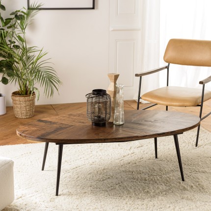 Table basse ovale KIARA 135x70cm plateau chevrons - Seconde Main