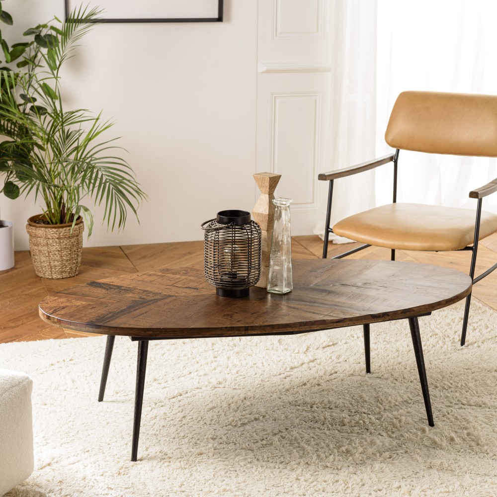 Table basse ovale KIARA 135x70cm plateau chevrons - Seconde Main
