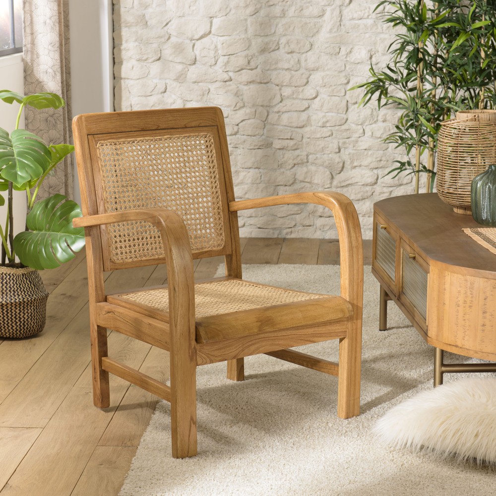 SECONDE MAIN - Fauteuil marron clair Mindi et cannage