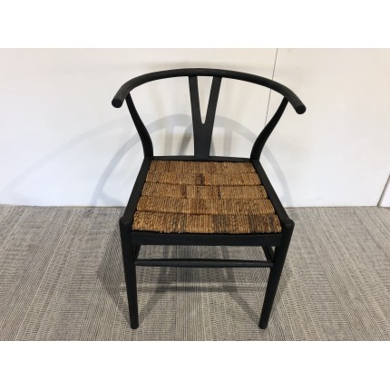 Black Recycled Teak Chair - Trendy Rounded Backrest - Second Hand