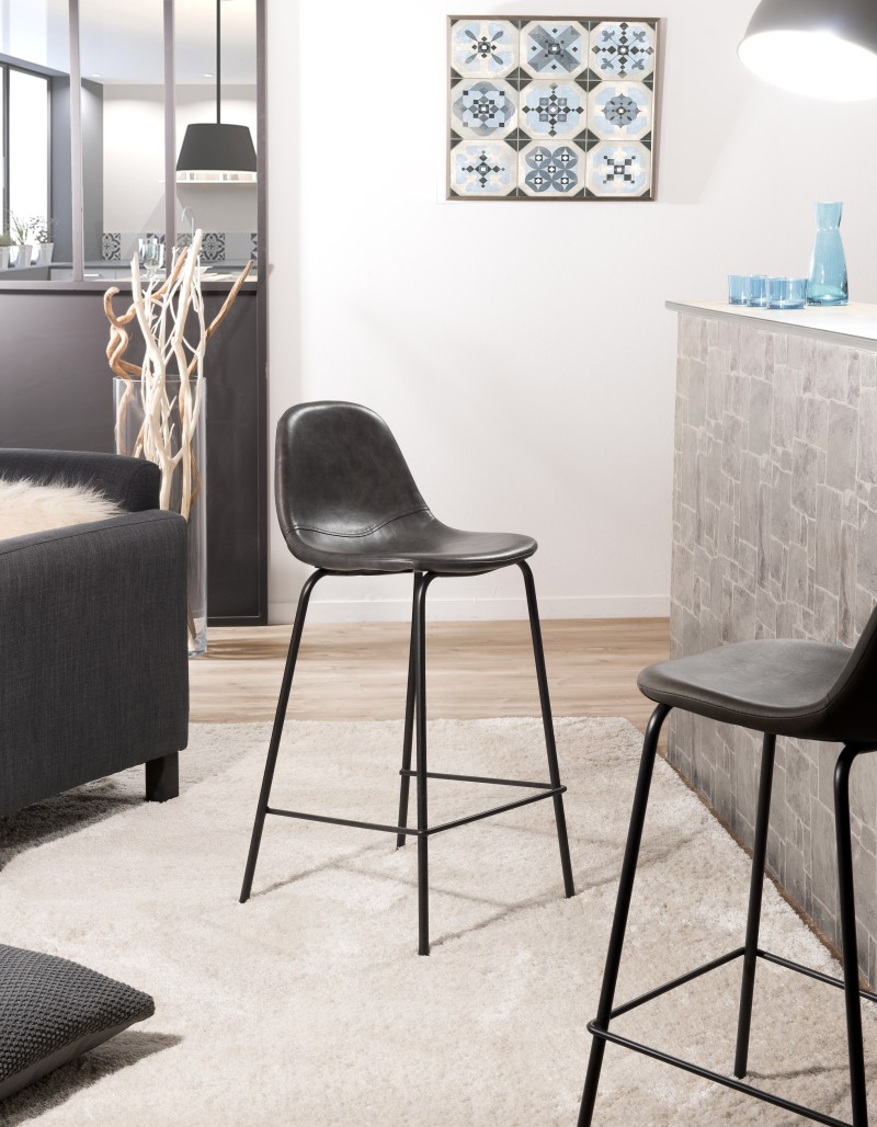 SECONDE MAIN - Lot de 2 tabourets de bar anthracite