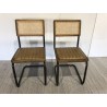 MARCEL Set of 2 Mango Wood Chairs with Padded Leather Seat and Retro Legs