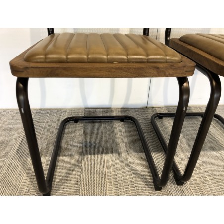 MARCEL Set of 2 Mango Wood Chairs with Padded Leather Seat and Retro Legs