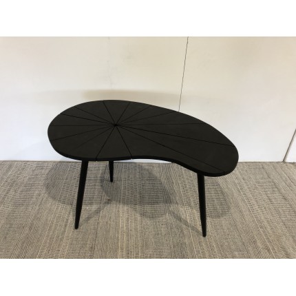 SECOND HAND - Ovoid side table with textured black matt top and black iron legs