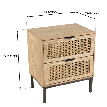 Bedside table – 2 drawers, natural rattan – Second-hand