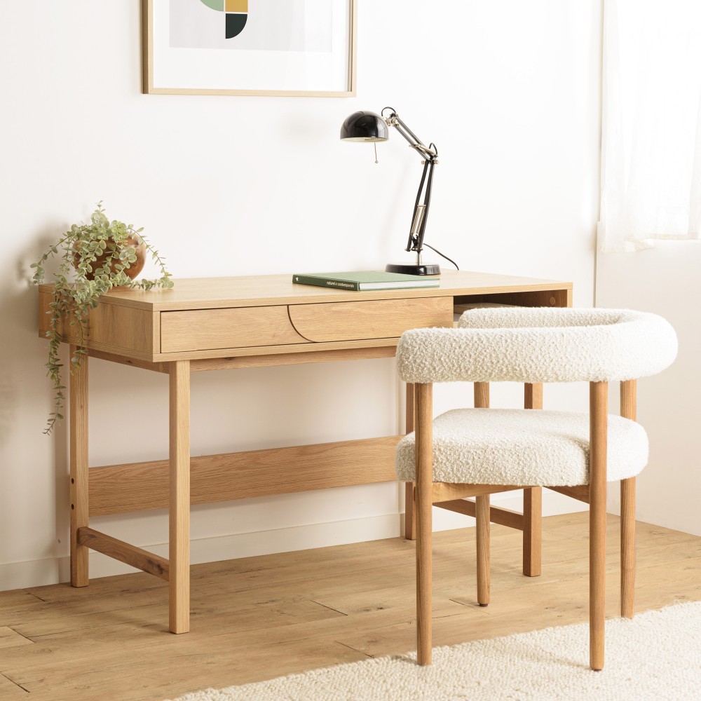 Bureau couleur naturelle 1 tiroir décor motif arrondi 1 niche - Seconde Main