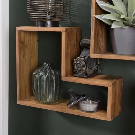 Brown L-shaped Wall Shelf - Recycled Teak Wood - Trendy Decor - Second Hand