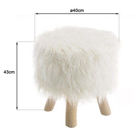 Tabouret rond en peau de mouton 40x40cm - Seconde Main