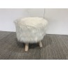 Round Stool 40x40cm Ivory Sheepskin with Wooden Legs - Second Hand