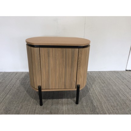 Brown bedside table with 1 door in retro style with black metal legs | Second Life