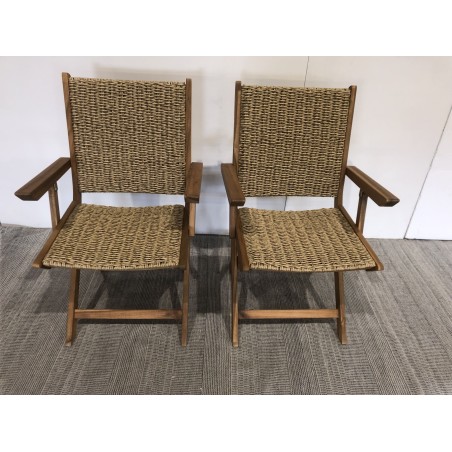 Second Hand - Set of 2 Folding Armchairs - Oiled Acacia & Synthetic Rattan