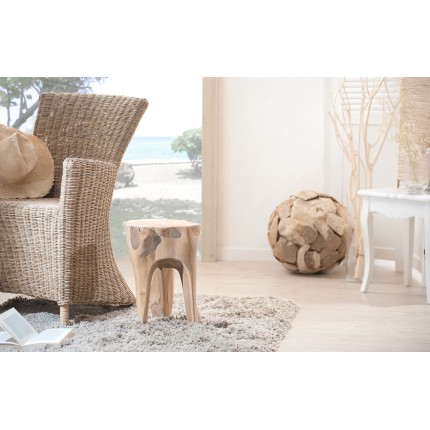 Tabouret rond WALLY en bois de teck naturel