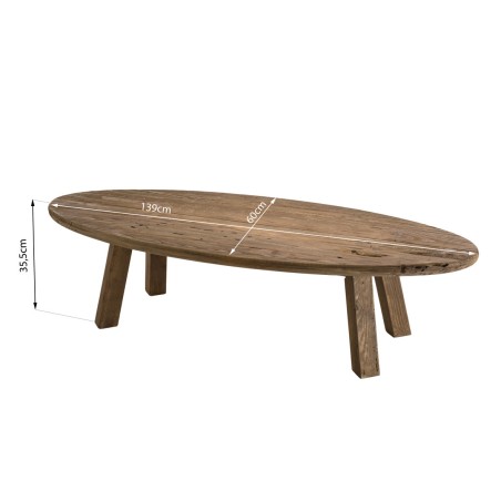 Table basse ovale en bois de pin recyclé - Seconde Main