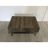 SECONDE MAIN - Table basse rectangulaire 2 tiroirs branches bois Teck naturel - pieds épingles scandi métal