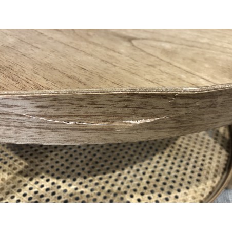 Table basse en bois 80.5cm avec tablette en rotin | Seconde Main