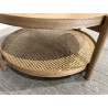 Table basse en bois 80.5cm avec tablette en rotin | Seconde Main