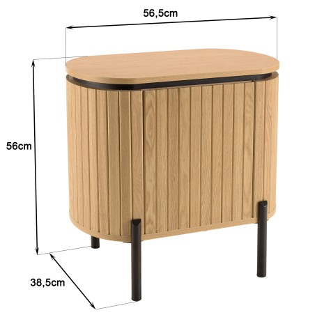 Brown bedside table with 1 door in retro style with black metal legs | Second Life