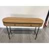 Rounded console table in natural colour with 2 drawers and black metal legs - ETHAN