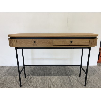 Rounded console table in natural colour with 2 drawers and black metal legs - ETHAN