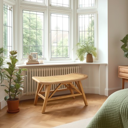 Banc 1 place en bois et rotin | Seconde Main