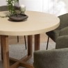 Table à manger ronde 120x120cm béton beige pieds croisés en teck - Seconde Main