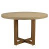Table à manger ronde 120x120cm béton beige pieds croisés en teck - Seconde Main