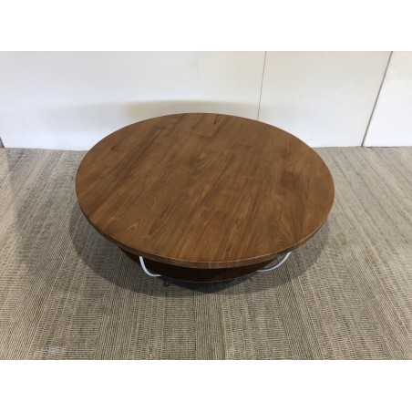 Table basse double plateau 100x100cm teck recyclé métal blanc | SECONDE MAIN