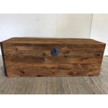 SECOND HAND - Brown storage chest, recycled pine with black metal handles