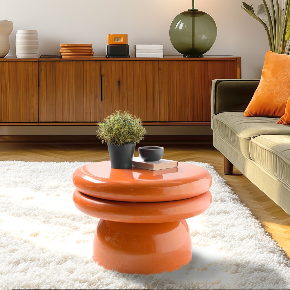 Table d'appoint design en fer couleur orange - Seconde Main