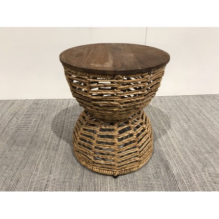 Openwork Stool with Recycled Teak Seat - Multifunctional and Stylish | Second Hand