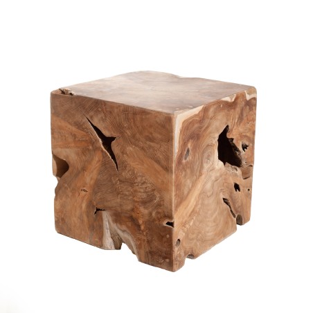 Cube bois naturel en teck WALLY - Déco unique - Seconde main