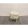 Tabouret rond SACHA 40x40cm laine motifs losanges ivoire