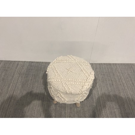 Tabouret rond SACHA 40x40cm laine motifs losanges ivoire