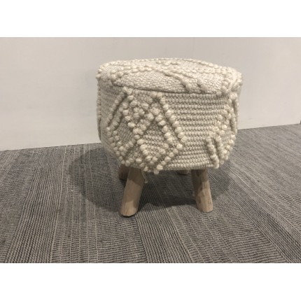 SACHA Round Stool - Ivory Diamond-Patterned Wool - 40 x 40 cm