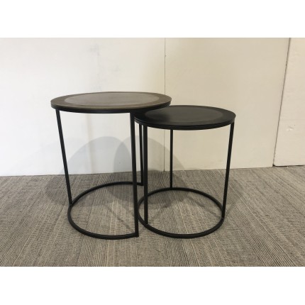 JOHAN - Set of 2 Round Nesting Side Tables in Gold and Black Aluminium