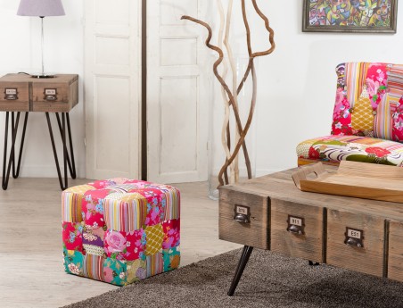 KATE Square Pouf 35x35cm Bohemian Multicolor Fabric