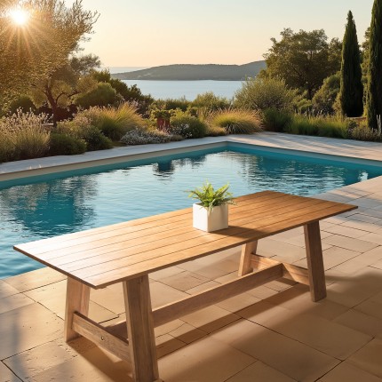 Table à manger de jardin 250x100cm en bois de teck recyclé