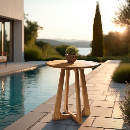 Ronde tuineettafel van gerecycled teakhout D70cm