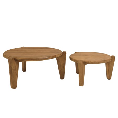 Set van 2 ronde tuinsalontafels gerecycled teakhout