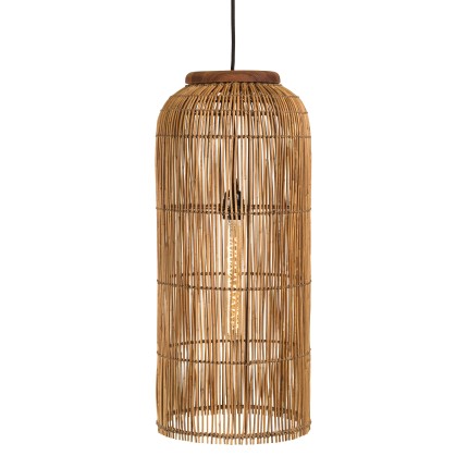 Suspension 28x28cm en rotin couleur naturelle et bois de teck recyclé | Macabane