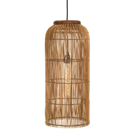 SIXTINE - 28x28cm pendant light in natural-coloured rattan and recycled teak