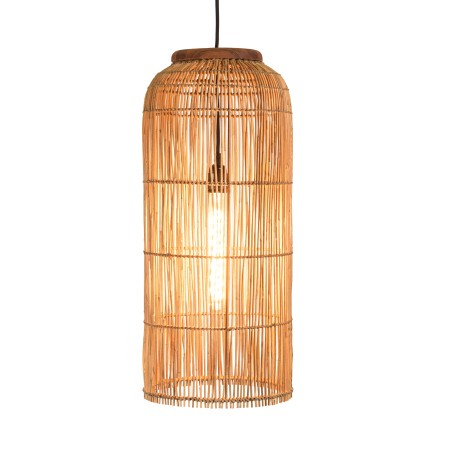 SIXTINE - 28x28cm pendant light in natural-coloured rattan and recycled teak