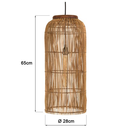 Suspension 28x28cm en rotin couleur naturelle et bois de teck recyclé | Macabane