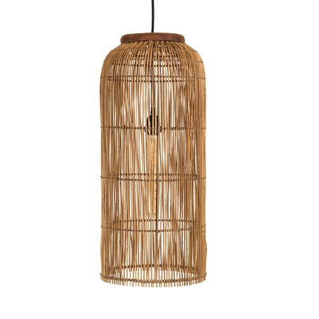Suspension 28x28cm en rotin couleur naturelle et bois de teck recyclé | Macabane