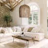 SIXTINE - 59x59cm pendant light in natural-coloured rattan and recycled teak