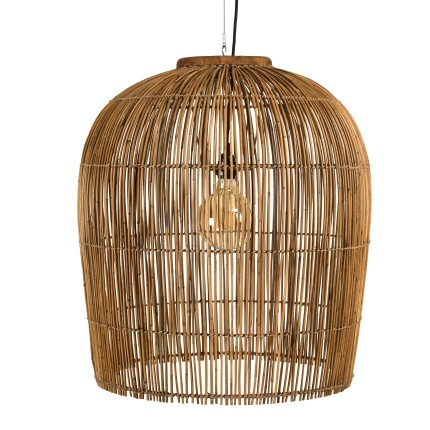 Suspension 59x59cm en rotin couleur naturelle et bois de teck recyclé