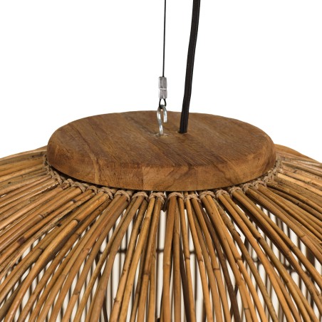 Suspension 59x59cm en rotin couleur naturelle et bois de teck recyclé